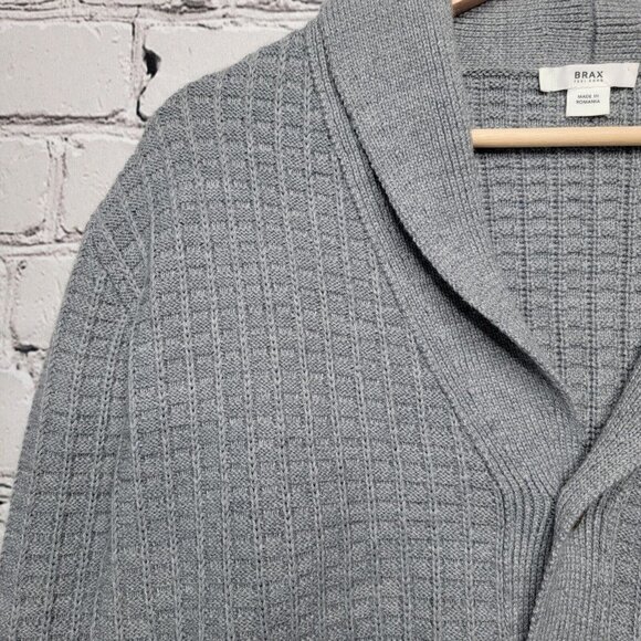 Brax James Virgin Merino Wool Blend Gray Shawl Collar Knit Button Cardigan Sz L - Picture 4 of 16
